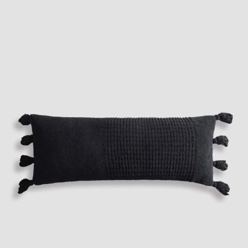 Braided Pom Pom Lumbar Pillow Black01