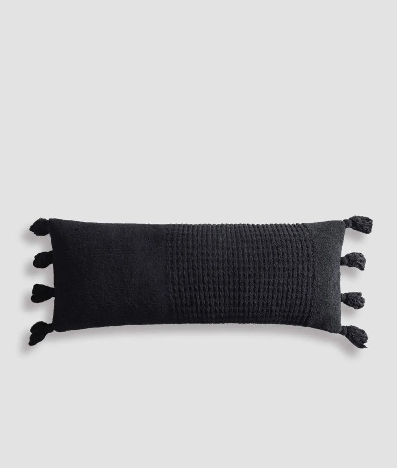 Braided Pom Pom Lumbar Pillow Black01