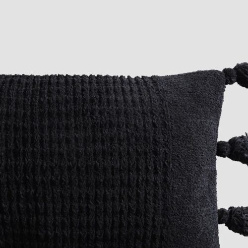 Braided Pom Pom Lumbar Pillow Black02