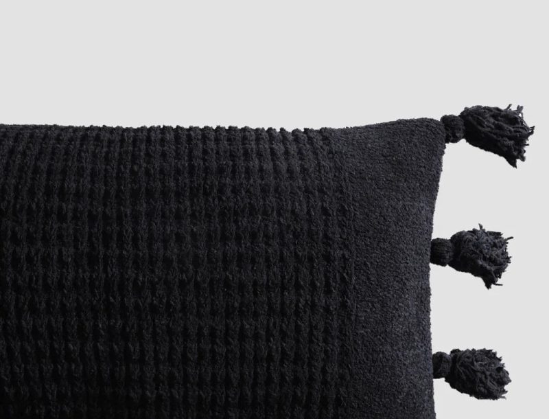 Braided Pom Pom Lumbar Pillow Black02