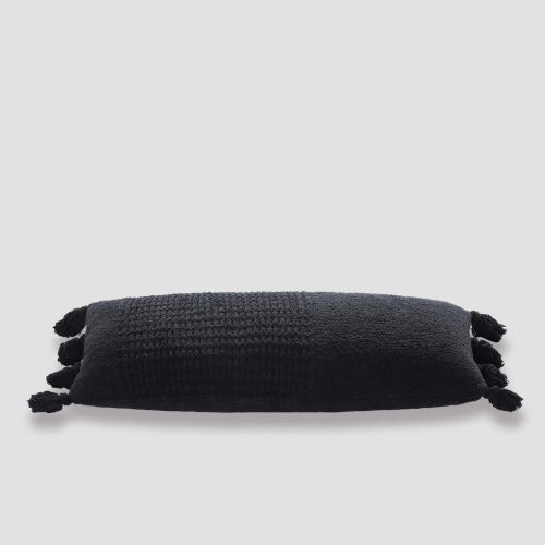 Braided Pom Pom Lumbar Pillow Black03