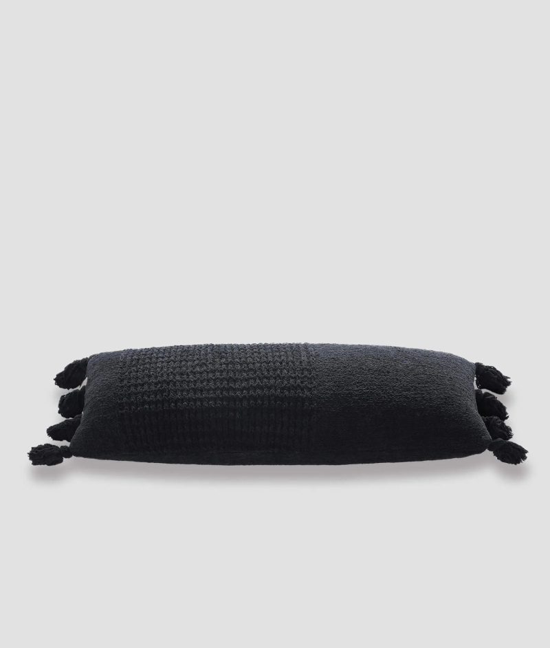 Braided Pom Pom Lumbar Pillow Black03