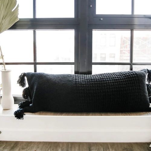 Braided Pom Pom Lumbar Pillow Black04