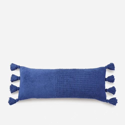 Braided Pom Pom Lumbar Pillow Navy01