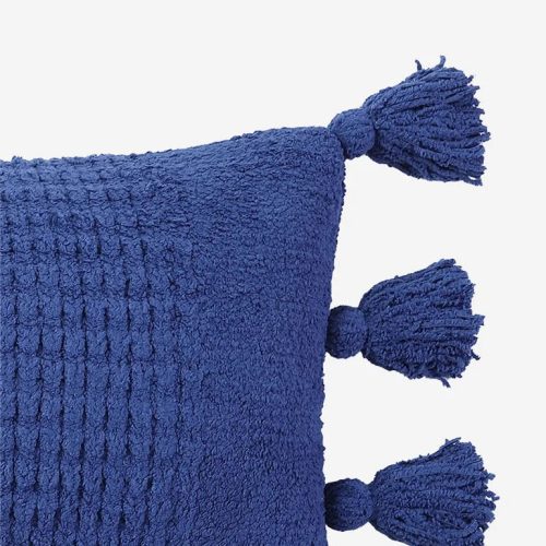 Braided Pom Pom Lumbar Pillow Navy02