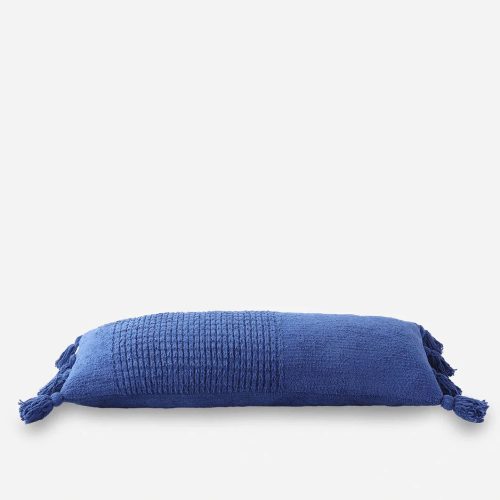 Braided Pom Pom Lumbar Pillow Navy03