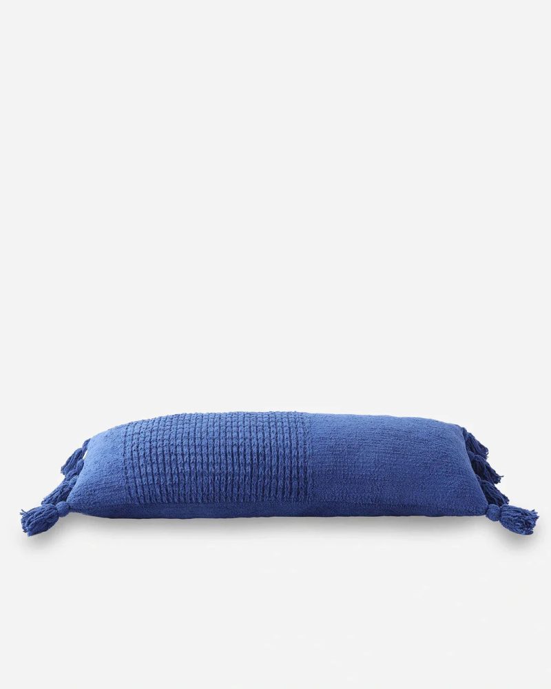 Braided Pom Pom Lumbar Pillow Navy03