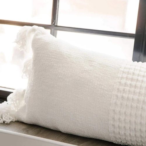 Braided Pom Pom Lumbar Pillow Off White06