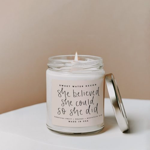 CJ009 SHE BELIEVED SHE COULD SO SHE DID PINK QUOTE JAR CANDLE WB 2022 SWEET WATER DECOR 02 672073