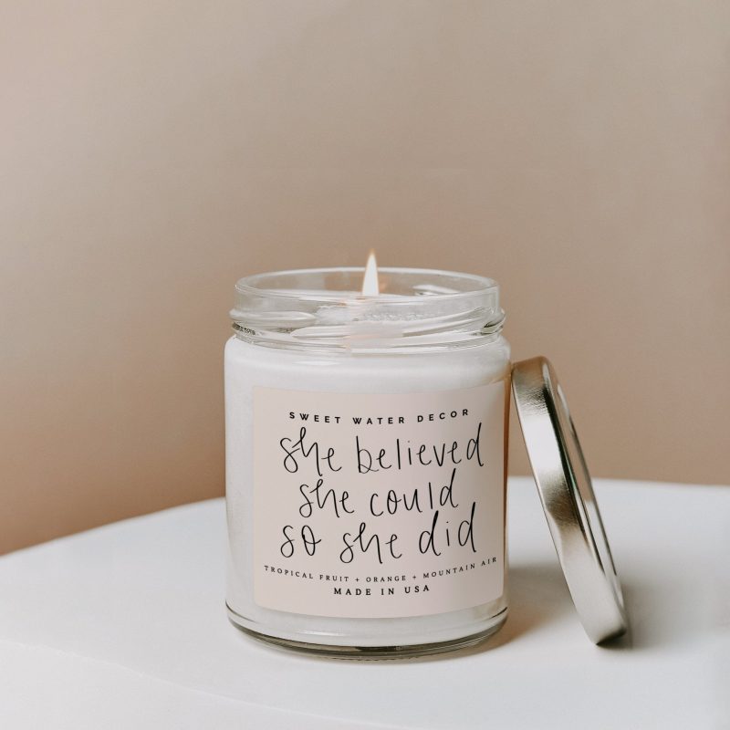 CJ009 SHE BELIEVED SHE COULD SO SHE DID PINK QUOTE JAR CANDLE WB 2022 SWEET WATER DECOR 02 672073