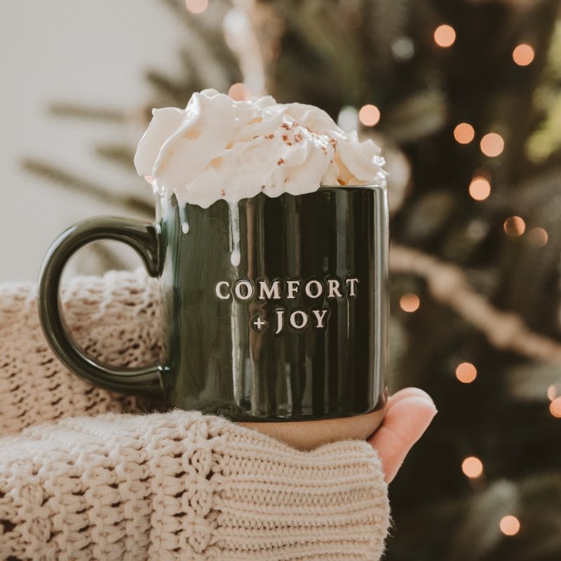 CM119 COMFORT JOY GREEN STONEWARE COFFEE MUG HOLIDAY INFINITY HOMES SWEET WATER DECOR 9 196149