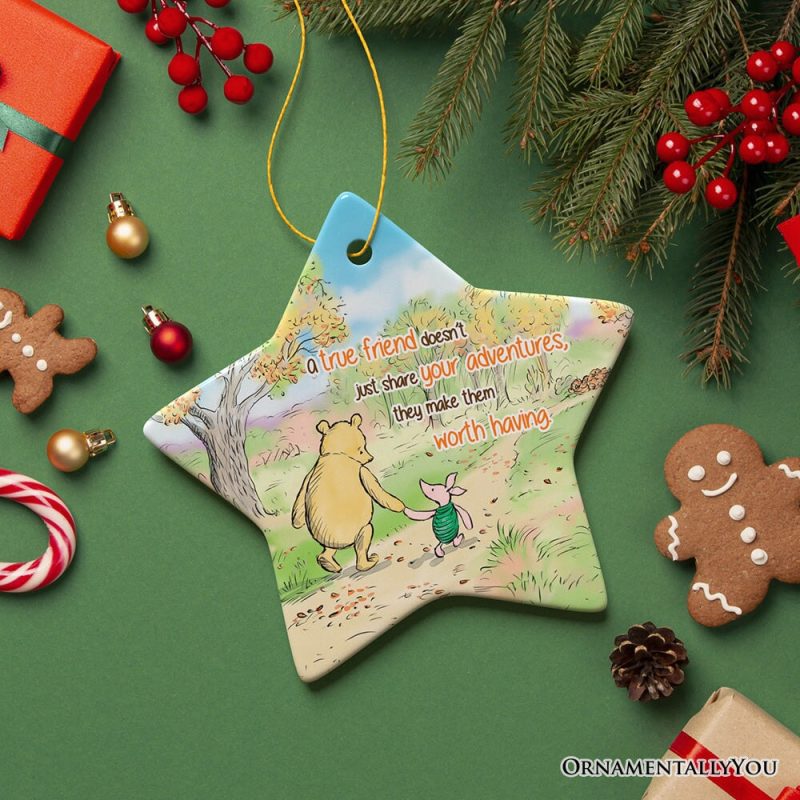 ForProduct 05ATrueFriendMakesAdventuresWorthwhileOrnament PoohBear sHeartwarmingQuoteChristmasKeepsakeStar3DRealisticMockup 14