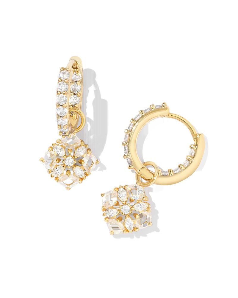 Kendra Scott Dira Crystal Huggie Earrings Gold White 00b