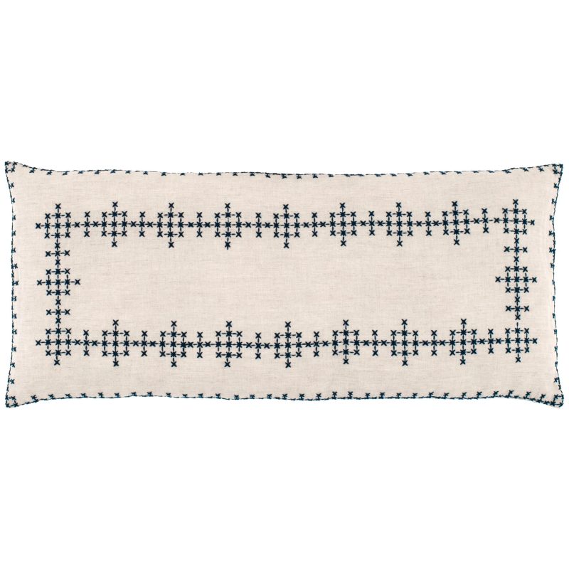 PC4537 CrossStitchLinen Navy DecorativePillow Silo