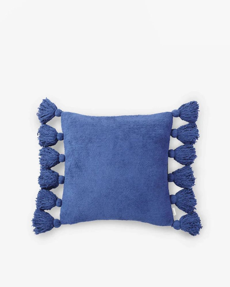 Pom Pom Throw Pillow Navy 1