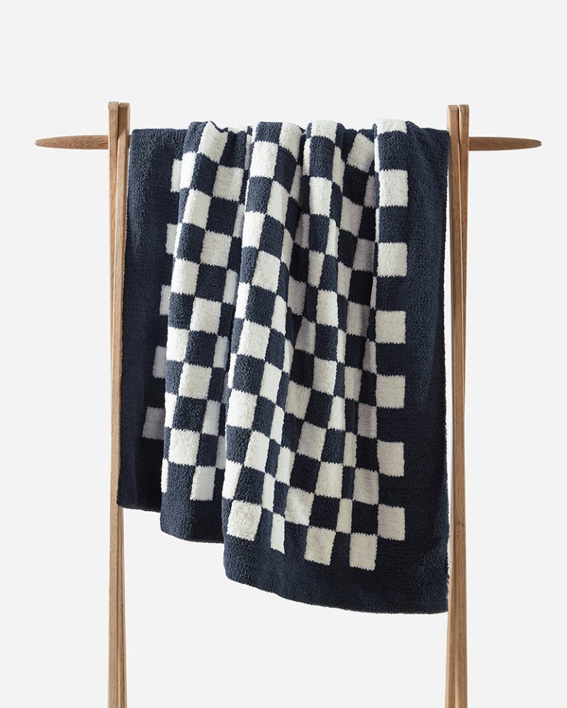 Sunday Citizen Checkerboard Throw Midnight Off White