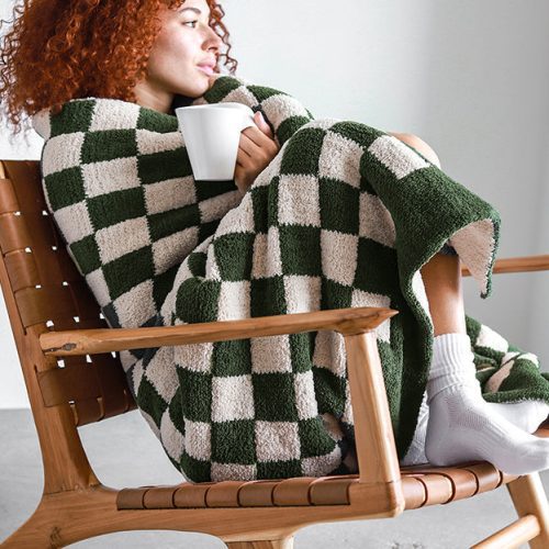 Sunday Citizen Checkerboard Throw Moss Sahara Tan 1