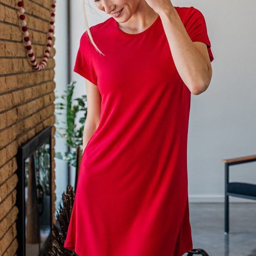 YALA BETSY SHORT SLEEVE FITTED BAMBOO NIGHTSHIRT CRIMSON