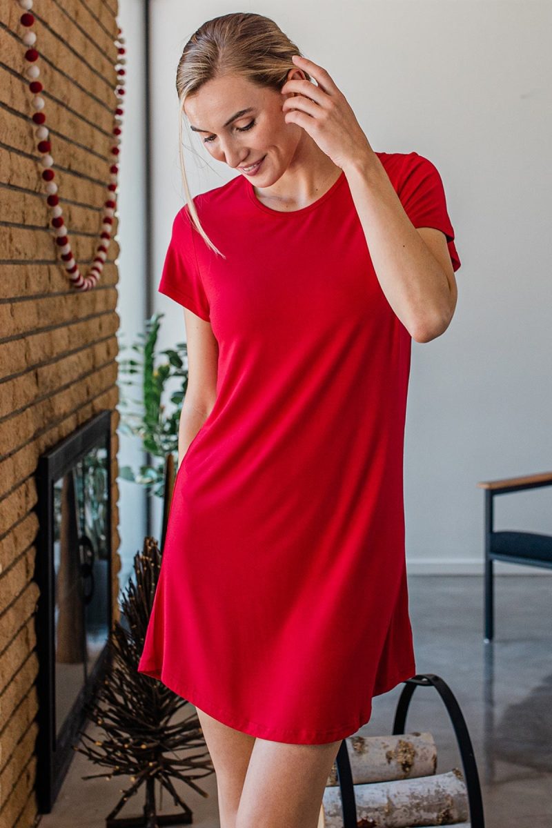 YALA BETSY SHORT SLEEVE FITTED BAMBOO NIGHTSHIRT CRIMSON