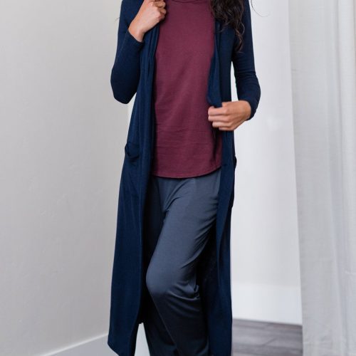 YALA BROOKE BAMBOO CARDIGAN DUSTER SWEATER NAVY