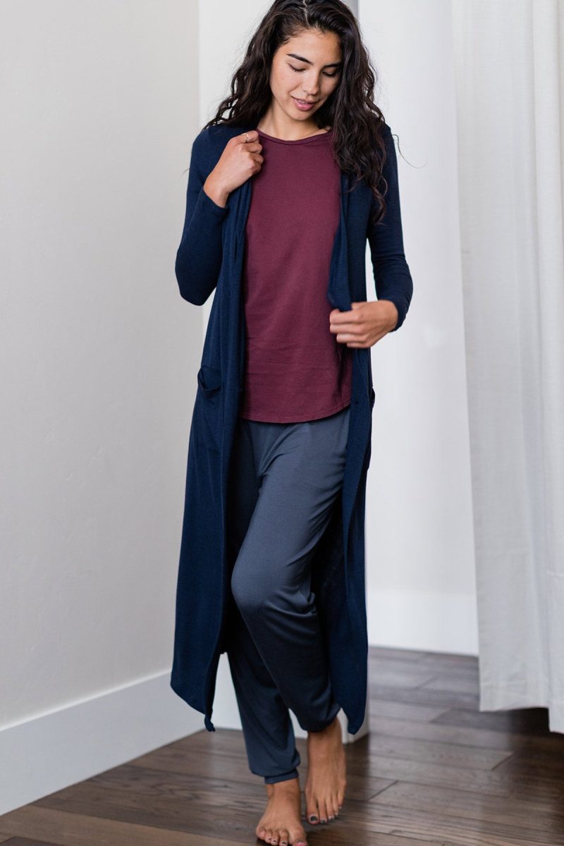 YALA BROOKE BAMBOO CARDIGAN DUSTER SWEATER NAVY