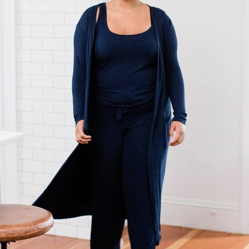 YALA BROOKE BAMBOO CARDIGAN DUSTER SWEATER NAVY2