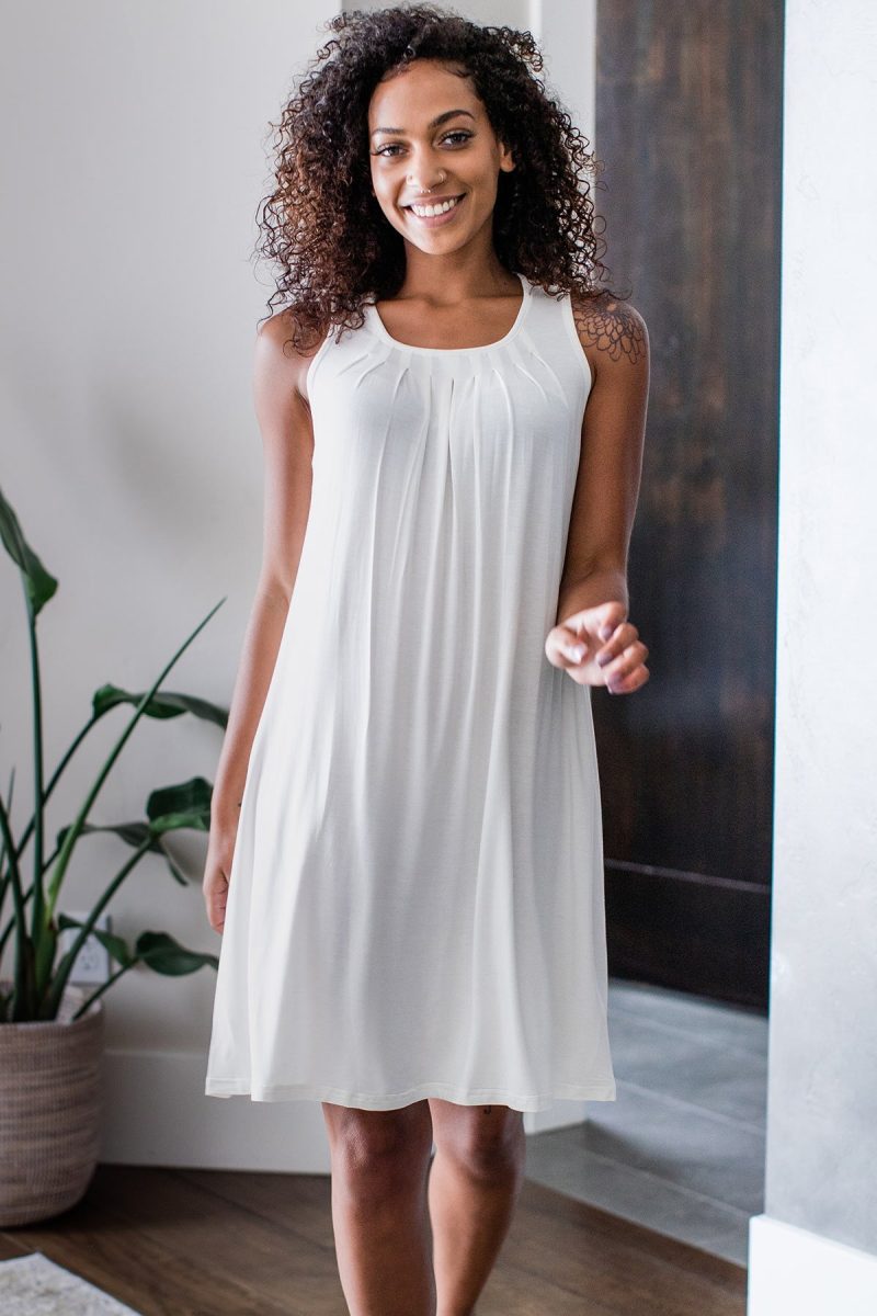 YALA DELIA GATHERED TANK BAMBOO NIGHTGOWN NATURAL