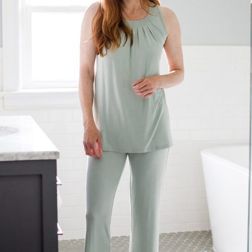 YALA DELIA GATHERED TANK BAMBOO PAJAMA SET HONEYDEW