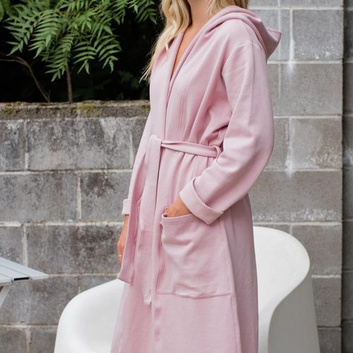 YALA ELLIOT BAMBOO SWEATSHIRT HOODED ROBE LOTUS PINK