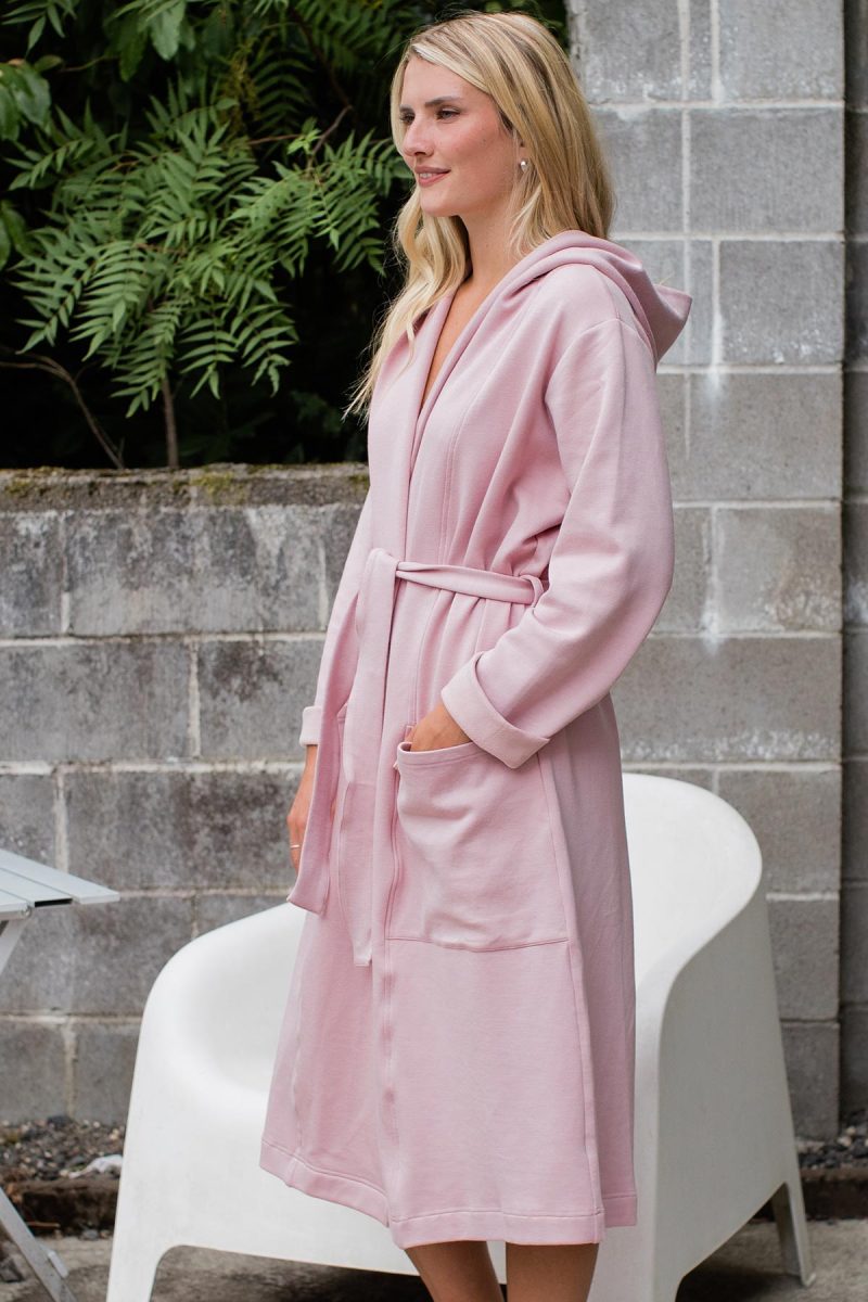 YALA ELLIOT BAMBOO SWEATSHIRT HOODED ROBE LOTUS PINK