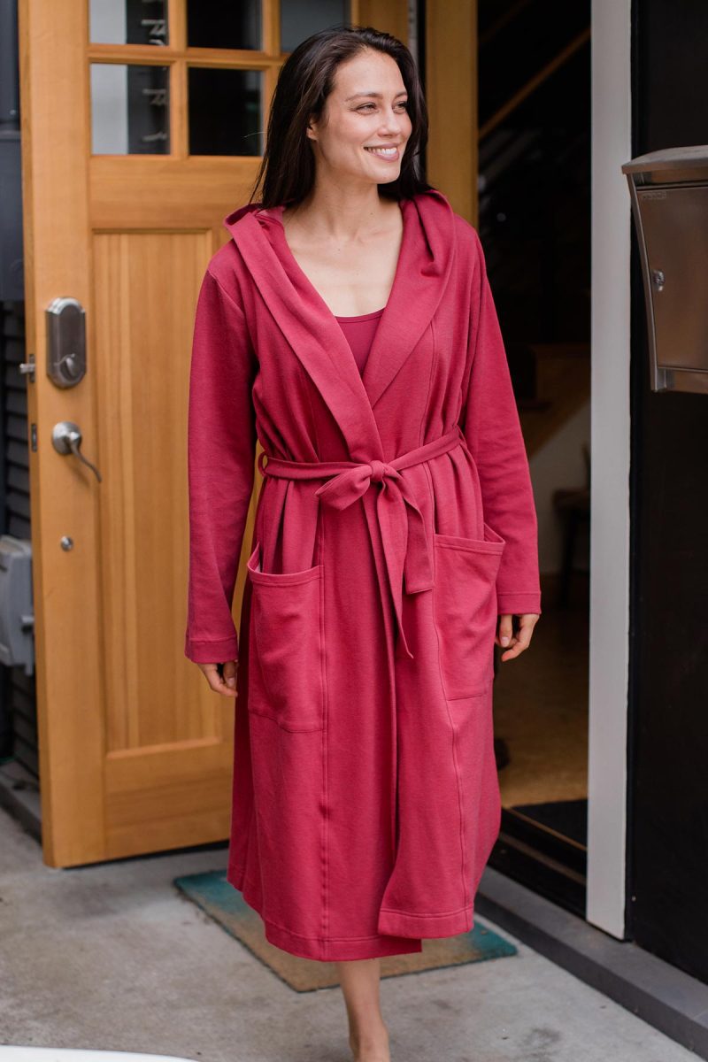 YALA ELLIOT BAMBOO SWEATSHIRT HOODED ROBE ROSEWOOD