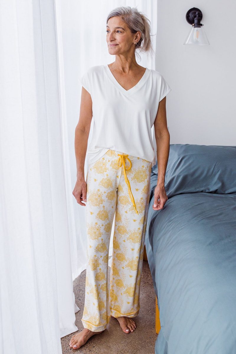 YALA GILLIAN PIPED BAMBOO PAJAMA PANT HONEYBEE