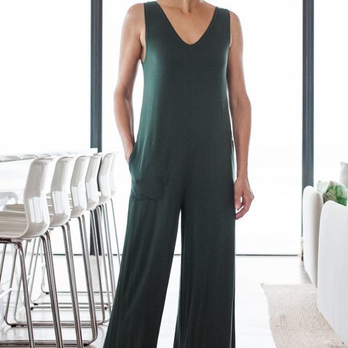 YALA KYLEE SLEEVELESS BAMBOO JUMPSUIT EVERGREEN