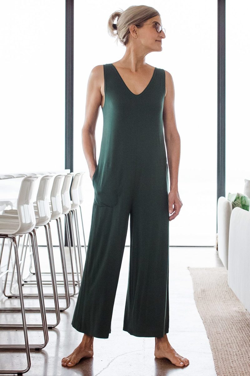 YALA KYLEE SLEEVELESS BAMBOO JUMPSUIT EVERGREEN