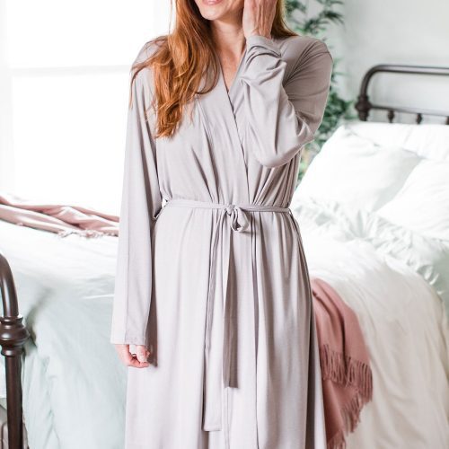 YALA SERENITY LONG SLEEVE SHORT BELTED BAMBOO ROBE ASH