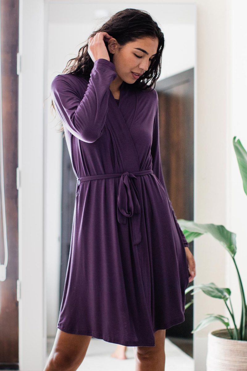 YALA SERENITY LONG SLEEVE SHORT BELTED BAMBOO ROBE ASTER