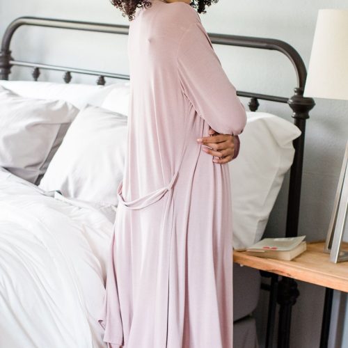 YALA SERENITY LONG SLEEVE SHORT BELTED BAMBOO ROBE LOTUS PINK