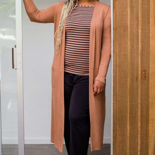 YALA BROOKE BAMBOO CARDIGAN CAMEL HEATHER