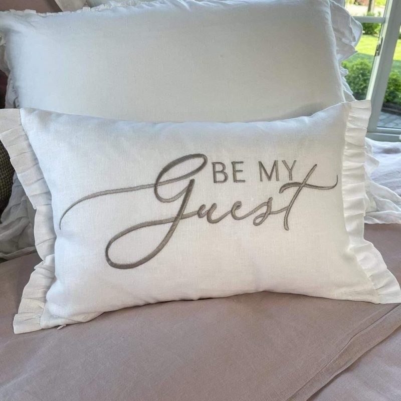 be my guest ruffled edge decor pillow