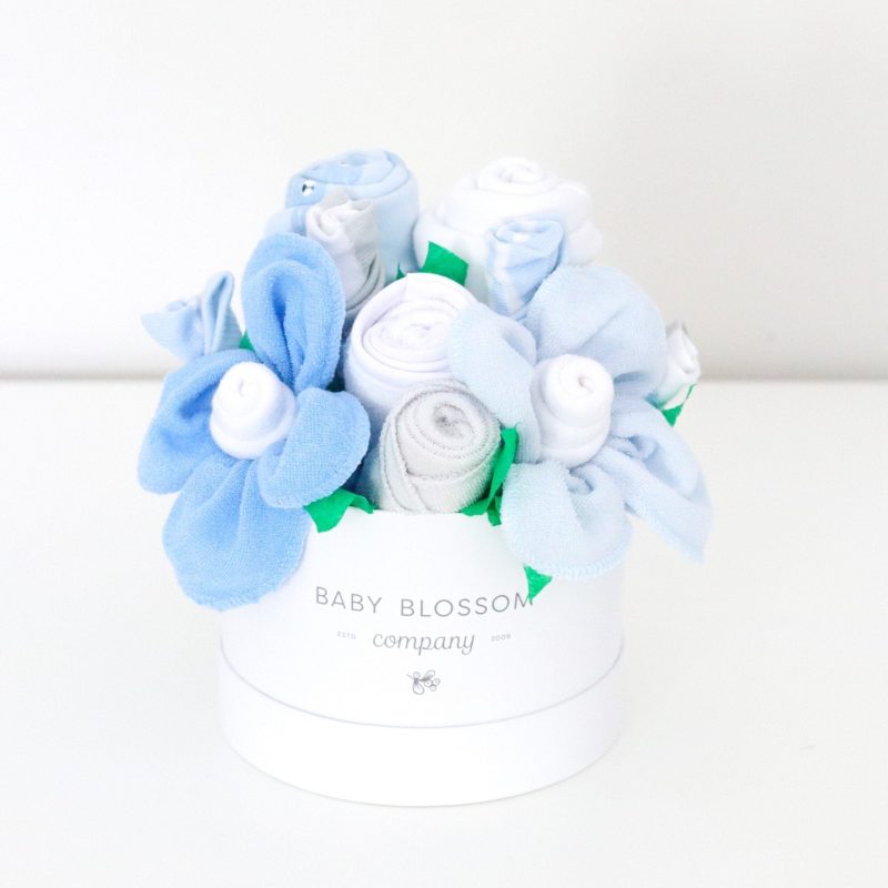 blue hatbox bouquet petite 381743