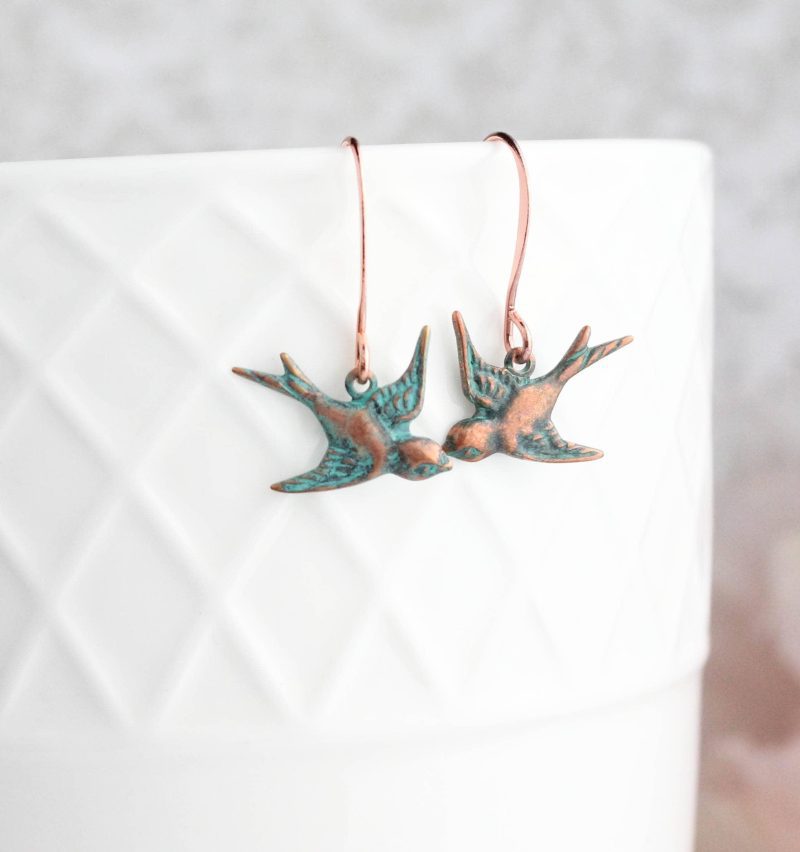 copper bird earrings