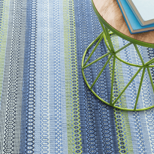 Dash & Albert Fiesta Stripe French Blue/Green Indoor/Outdoor Rug