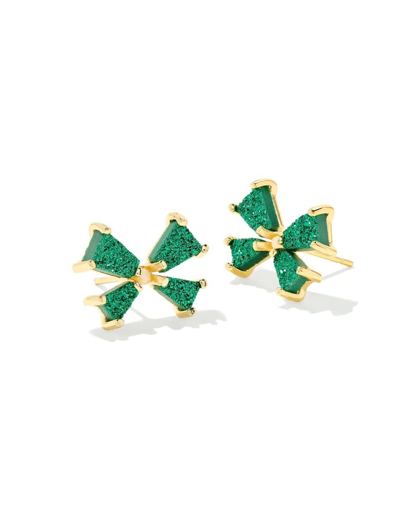 kendra scott blair bow small stud earrings gold green drusy 00