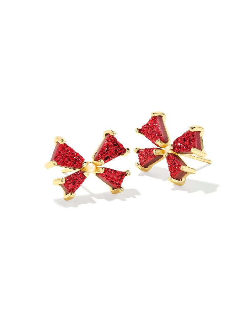 kendra scott blair bow small stud earrings gold red drusy 00