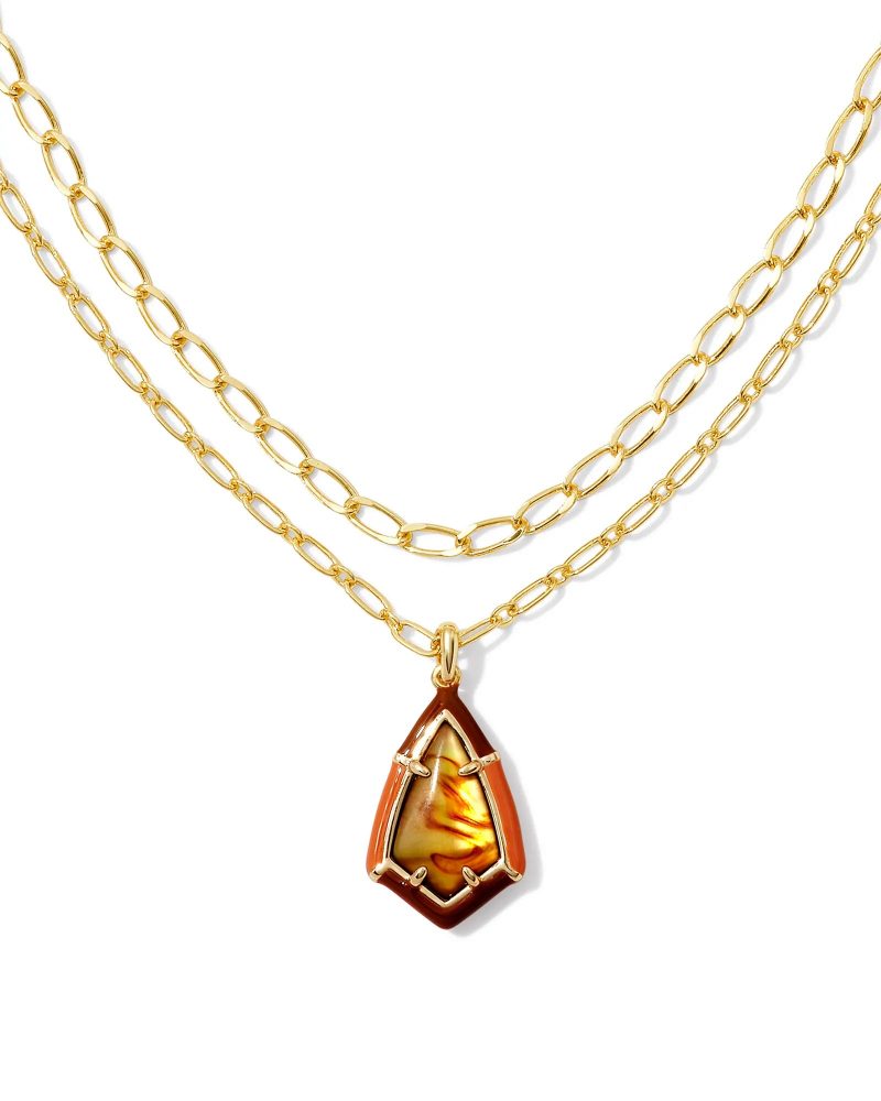 kendra scott camry enamel frame multi strand necklace gold marbled amber illusion 00