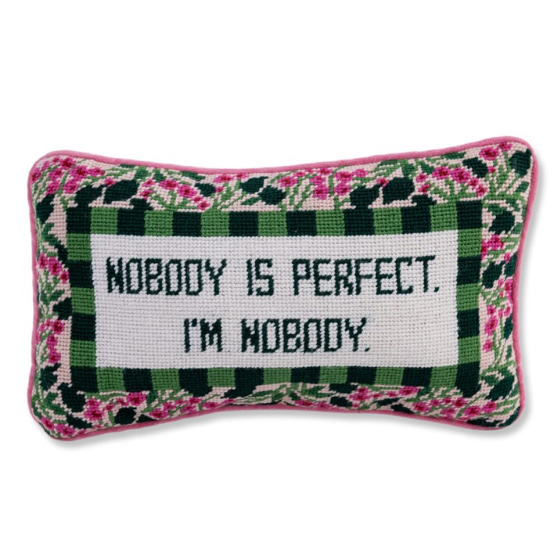 nobody is perfect needlepoint pillow