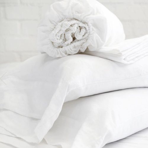 pom pom at home linen white sheet set 2