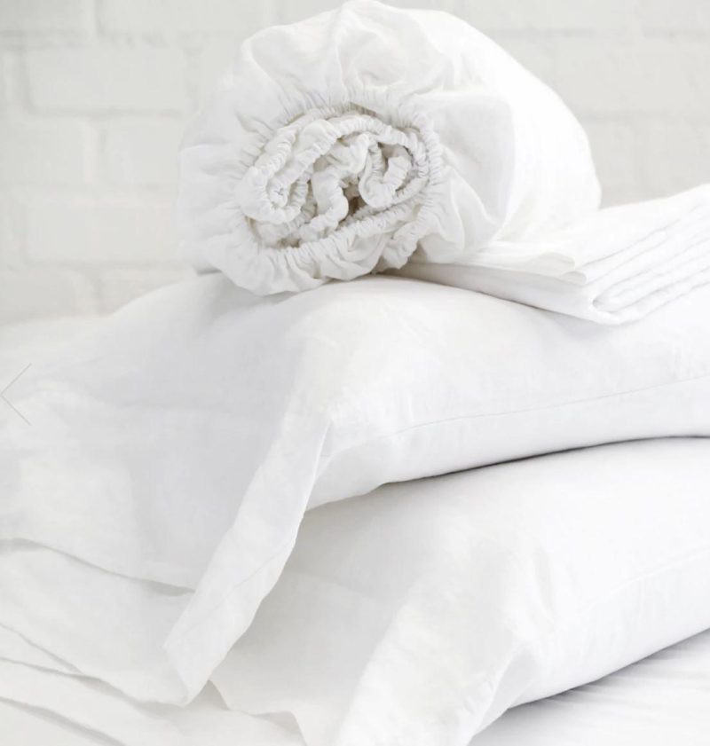 pom pom at home linen white sheet set 2