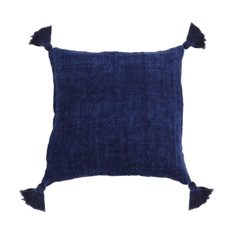 pom pom at home montauk pillow with tassels indigo