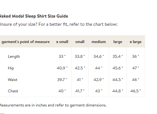 sundaycitizensleepsizechart